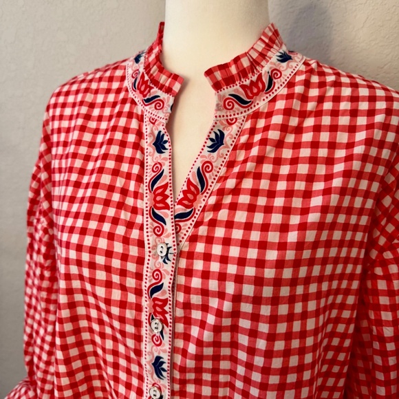 New Printfresh Rosalita Tiered Puff Sleeve Dress Garden Gingham Women's Size XL - Picture 3 of 11